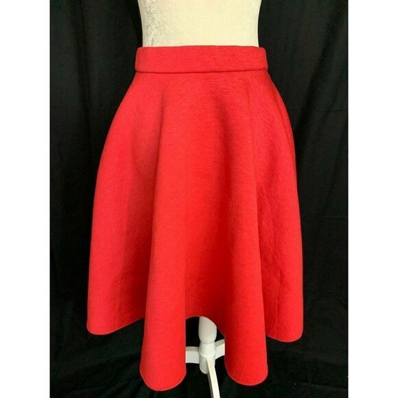 Ava Lu Solid Red High Waist Fit Flare skirt - Picture 1 of 7